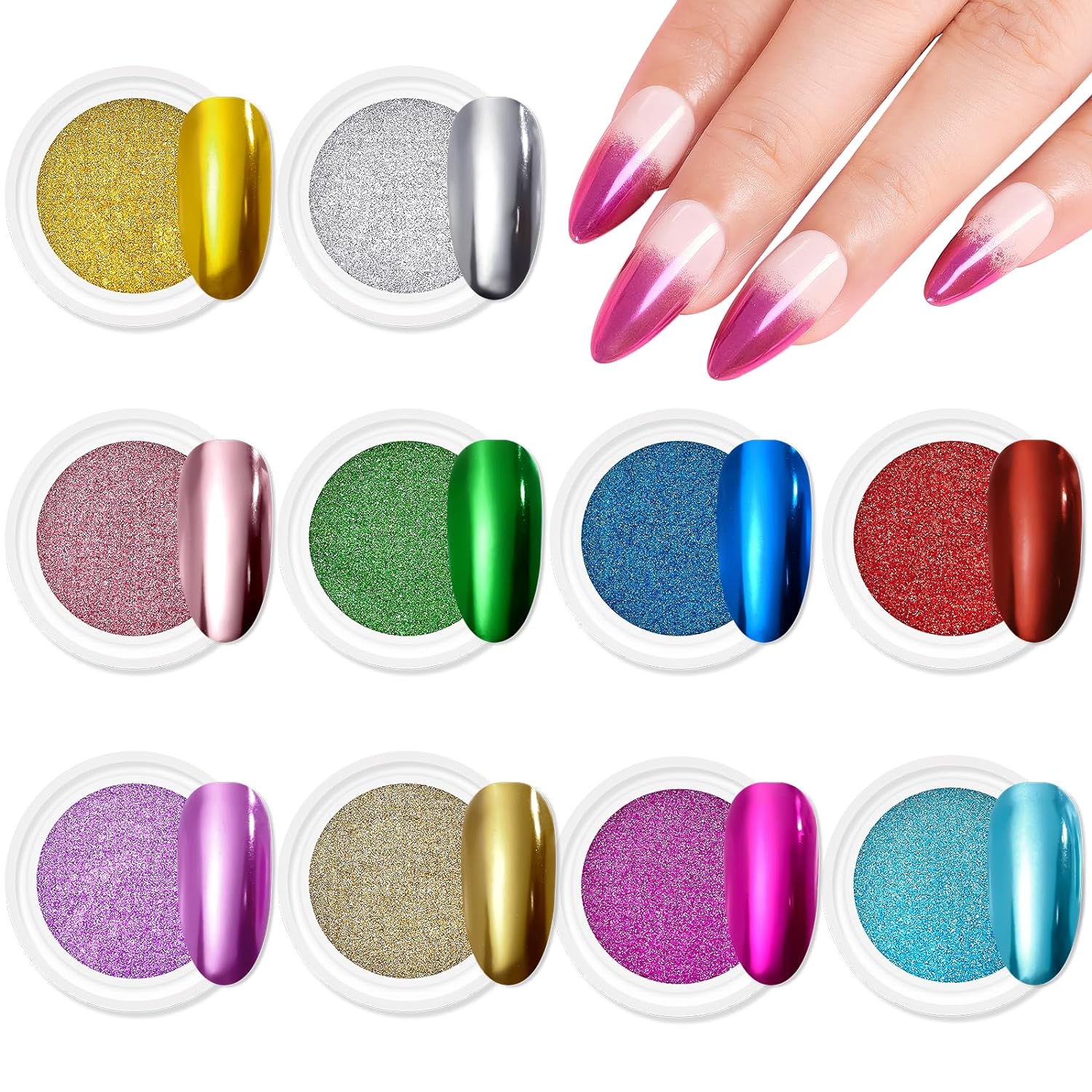 Chrome Nail Powder Kit, 10 Colors Metallic Mirror Effect – Makartt